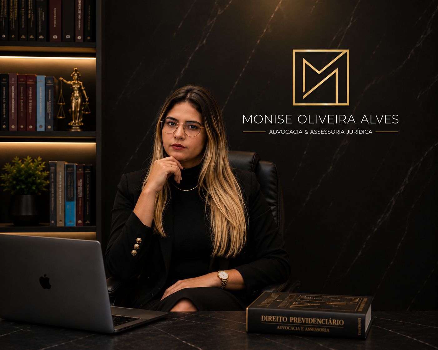 Foto institucional da advogada em seu escritório